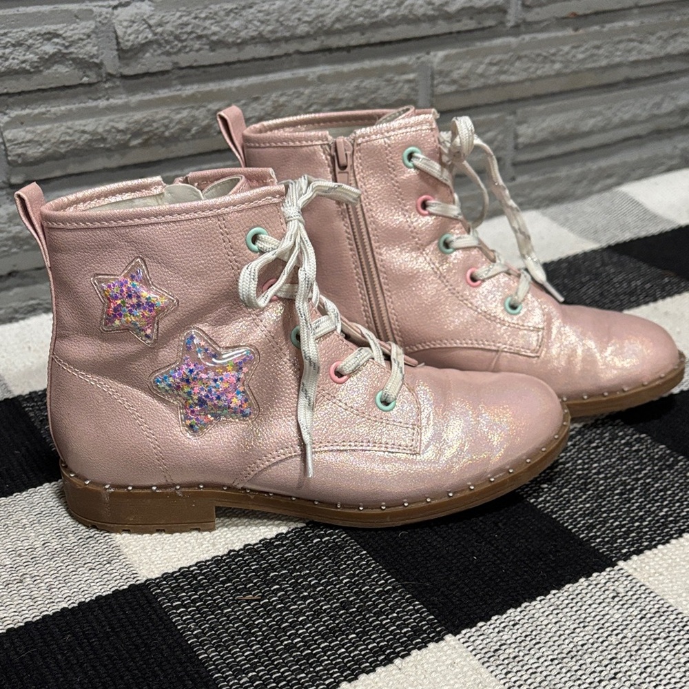 Pink Glitter Star Lace-Up Boots